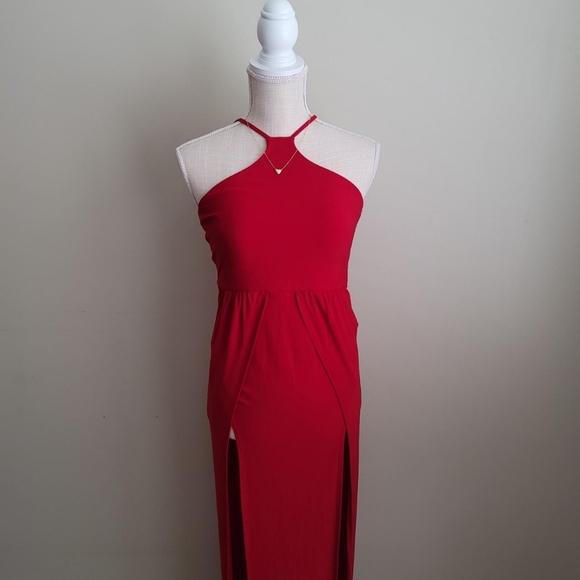 lux la Dresses & Skirts - Red Double Slits Halter Dress